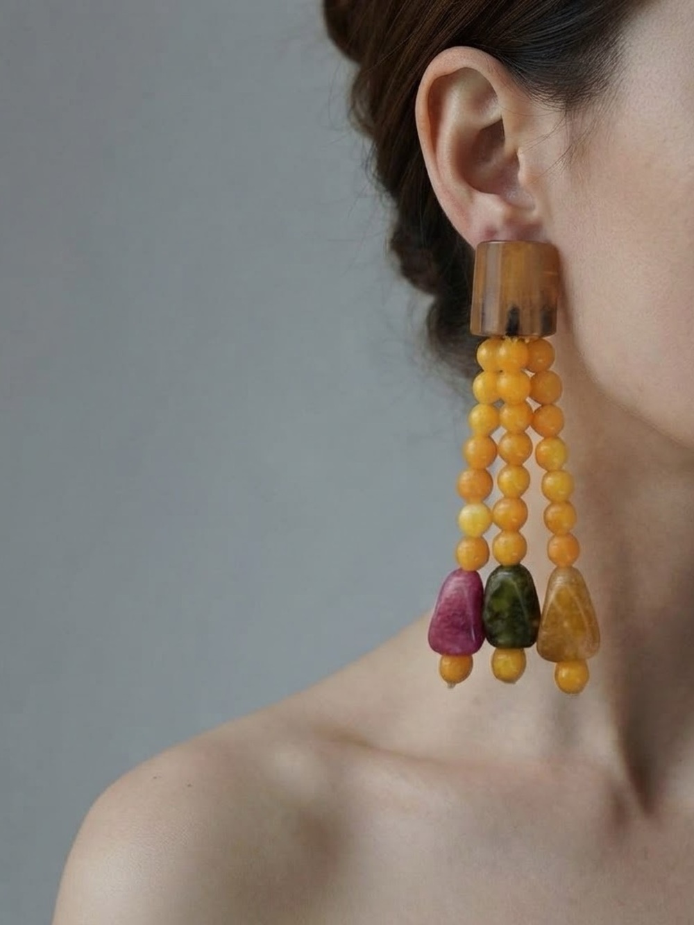 NEW Handmade Boho-Luxe Natural Amber Gemstone Statement Earrings For Women E070